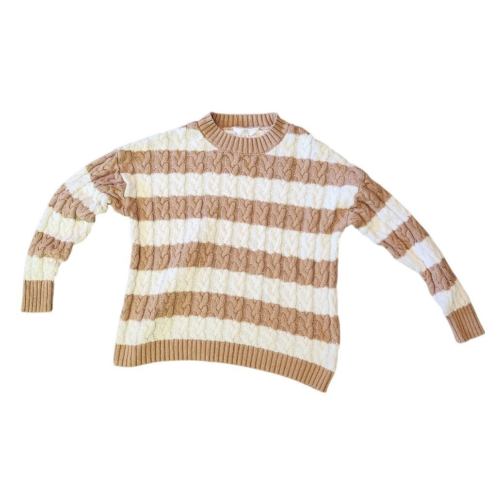 Time and Tru Womens Sweater Striped Cable Knit Crew Neck Long Sleeve Size M